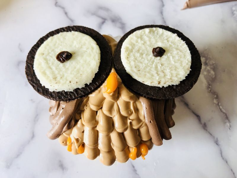 adding beak and claws to your owl cupcake